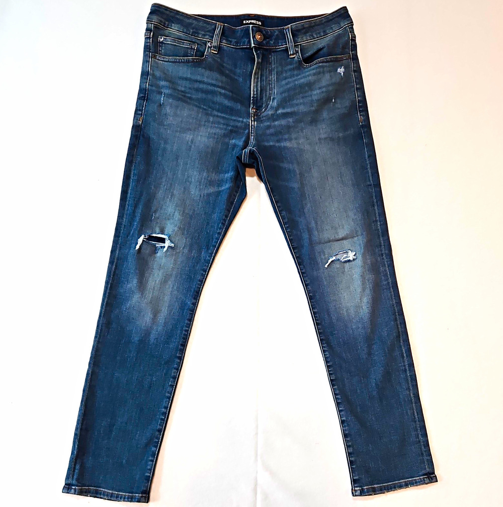 Express Men’s Blue Medium Wash Denim Skinny Jeans Stretch 5-Pocket Logo 32x30